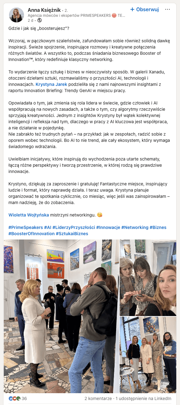 Anna Księżnik's opinion on the first<br />
 Booster of Innovation breakfast.